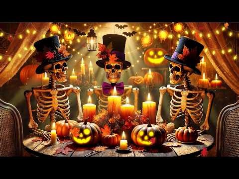 Relaxing Halloween Night 🎃 Cozy Fireplace, Autumn Leaves & Spooky Village Ambience 👻
