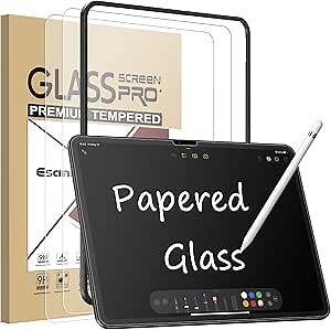 Esanik 2 Pack Like Paper Glass Screen Protector for iPad Air 11 Inch M3/M2 (7th/6th Generation, 2025/2024)9H Tempered Glass Film with Alignment Frame, Writing Like on Paper, Anti Glare, Apple Pencil Compatible