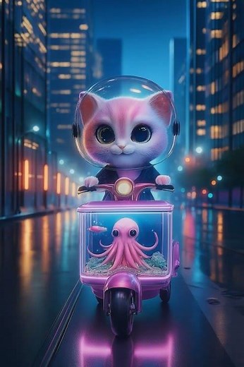 Pink Cat Gives an Octopus to a Little Girl 💖🐙