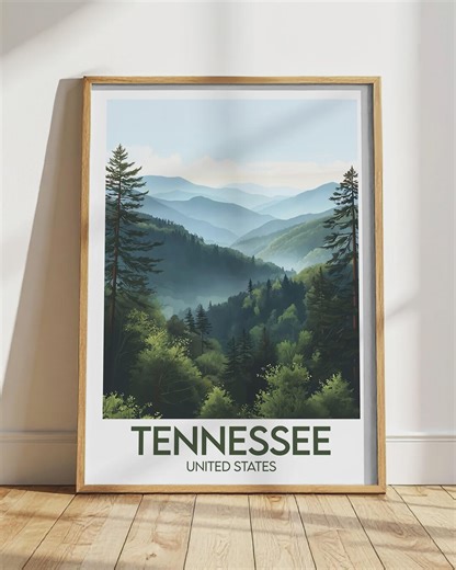 Tennessee Print | United States Great Smoky Mountains Forest Mist Valley Travel Poster | Nature Wall Art Illustration - Etsy