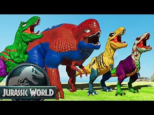 Epic SuperHeroes Dinosaurs vs Spider-Man T-Rex & Spinosaurus | Jurassic World Fight 🦖🔥