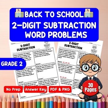 2nd Grade 2-Digit Subtraction Word Problems Worksheets | Back to School Math