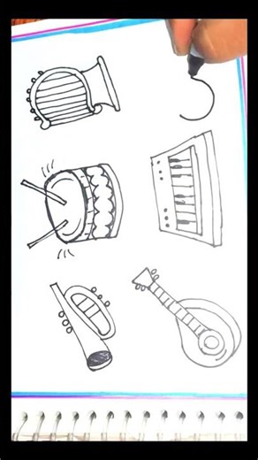Easy Musical Instruments Drawing 🎨 | Drum Guitar Piano