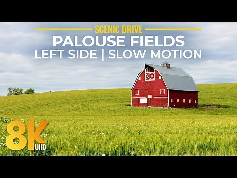 Exploring Beautiful Landscapes of Palouse Area, WA - 8K Slow Motion Scenic Drive (Left Side View)
