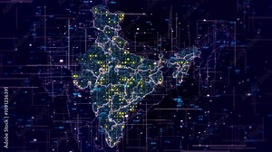 Digital map of India Indian futuristic background. world map, world dots connecting line, global wireframe connect political economic financial events. network, Business technology presentation 3D 4K Stock Video