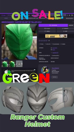 Green Ranger Custom Helmet / By Taller Azlo Hello friends, I announce that this new year we will be uploading our exclusive files of our custom helmets, first we need to see if you support us by buying our content so that Offer you more of our unique designs. You can purchase this print-ready file and start detailing it to your liking. Follow us on Cults and buy our new content. #greenranger #greenrangercustom #customhelmet #3dfiles #tallerazlo #customhelmets #azlobien #powerrangers #powerranger