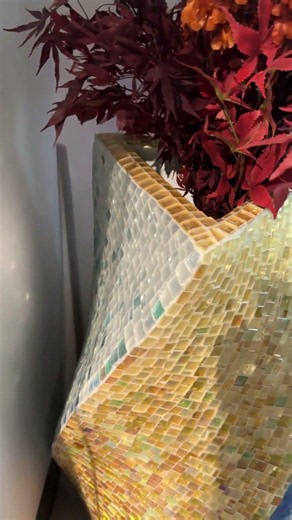 Handmade Mosaic Collage Glass and Fiberglass Sculptural Artistic Vase