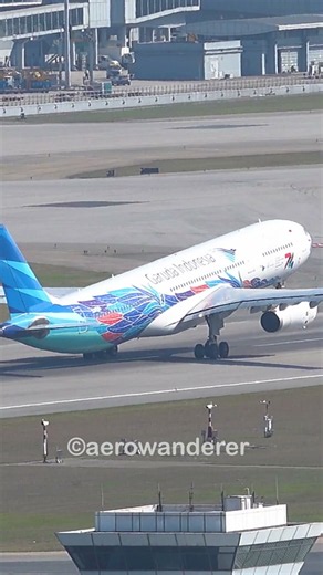 GARUDA INDONESIA A330-300 takeoff at Hong Kong Airport #shorts #aviation #plane #a330 #hongkong