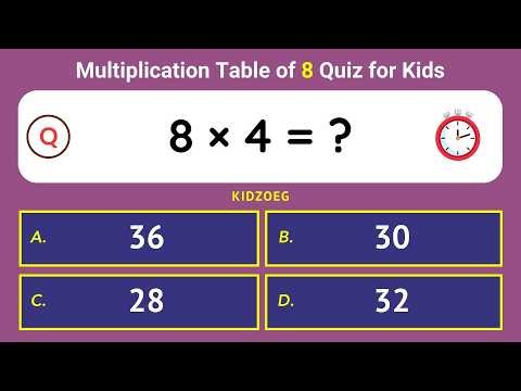 Multiplication Table of 8 Quiz for Kids | 25 Easy Practice Questions to Master 8 Times Table #maths
