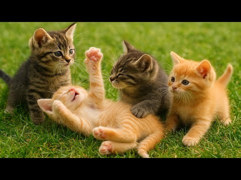 Cute Kittens Playing on the Grass with Puppies, Bunnies, and Ducklings – Cat Meows & Animal Sounds
