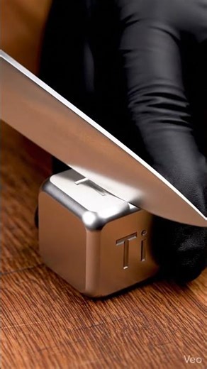 Knife slicing titanium cube #asmr #shorts #Ti
