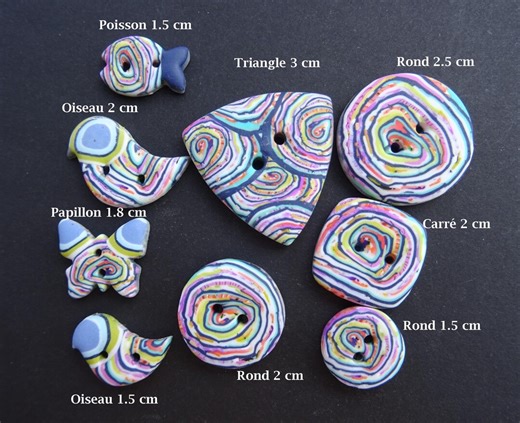 Custom Handmade Buttons, Multicolored Spiral Patterns, Various Shapes and Sizes - Etsy