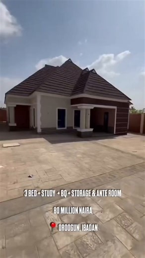 FOR SALE 🔥 LUXURY 3-BEDROOM BUNGALOW WITH STUDY & BQ IN OROGUN, IBADANLooking for a move-in ready home near UI? This premium property offers comfort, security, and modern living — now at a discounted price.⏱️ Just 10 minutes from UI💰 ₦80 Million✨ Property Features: ✔️ All rooms en-suite✔️ Ante room + spacious living area✔️ 24/7 Electricity supply ✔️ Gated compound✔️ Ample parking space✔️ Serene and secure neighborhood✔️ Land size: 541sqm🍽️ Kitchen Note:The kitchen was intentionally left unfin