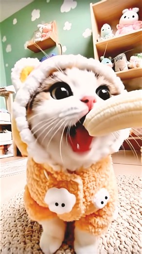 😽Kitten eating banana 🍌 #cute #funny #cat #shorts