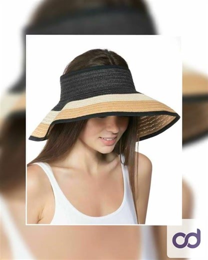 INC Striped Packable Adjustable Roll-Up Women's Wide Brim Visor Natural/Black