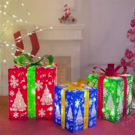 video, 3 Piece Glowing Christmas Gift Box Set, 8 Modes Remote Control Christmas Decor Lights, Hol...