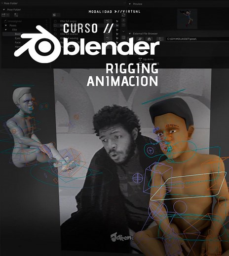 🎓 CURSO DE RIGGING Y ANIMACIÓN 3D EN BLENDER 🎬 ¿Quieres aprender a dar vida a tus personajes en 3D? Este curso te enseña desde cero las bases del rigging y la animación en Blender, para que puedas crear movimientos realistas, expresiones naturales y actuaciones con personalidad. Ideal para arquitectos, diseñadores, artistas digitales, animadores 2D y 3D, desarrolladores de videojuegos o cualquier persona apasionada por el mundo del 3D y la animación. 🔧 Aprenderás a: ✔ Preparar modelos para an