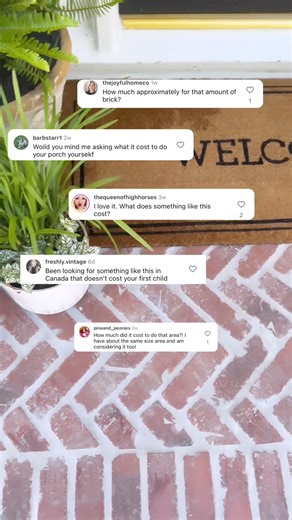 How much do you think it cost to brick a porch?!?! . ✨ Repost: Growingupkemper Connected Page ・・・ Thin Brick Cost Breakdown for a 50 Square Foot Porch The most commonly asked question when it comes to thin bricking a front porch with @oldmillbp gorgeous thin bricks! I’ve added any additional costs and tools needed for this project on GrowingUpKemper.com (link in bio!). Was it worth it? A million times over ✨ It has transformed my home and brought INSTANT curb appeal! | Old Mill Building Products