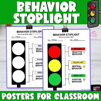 Behavior Management Reflection Stoplight Posters for Classroom - Colroful & B&W