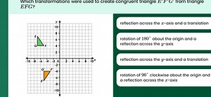 Which transformations were used to create congruent triangle E'... | Filo