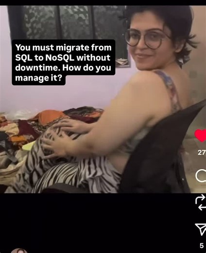 Preeti Kodwani on Instagram: "🚀 Zero-Downtime Migration: SQL ➜ NoSQL Everyone wants it. Nobody wants the downtime. Here’s how big tech does it WITHOUT stopping a single user 👇 1️⃣ Build NoSQL schema first (no live traffic yet) 2️⃣ Enable Dual-Writes ✍️ Every insert/update/delete → goes to both SQL + NoSQL 3️⃣ Backfill old data quietly Background sync → no impact on users 4️⃣ Silent validation 🤫 Reads still from SQL but compare with NoSQL to detect mismatches 5️⃣ Switch reads to NoSQL 🔁 Fallb