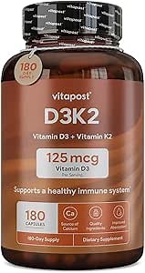 D3K2 | D3 K2 Combines Vitamin K and Vitamin D with Calcium & BioPerine. D3 and K2 Supplements Healthy Bones, Heart & Muscles | 180 Capsules