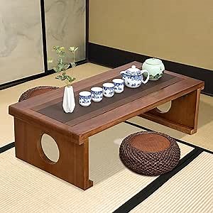 Foldable Japanese Coffee Table，Folding Japanese Floor Table，Natural Brown Coffee Table, Minimalist Tatami Table, Suitable for Living Room,Dining Room, Etc. (Natural Brown, 39.4″x19.7″x11.8″)
