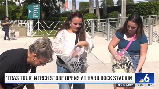 24K views · 273 reactions | We’re just hours away from a Taylor takeover in South Florida. As Swifties gear up for this weekend’s concert, Hard Rock Stadium is preparing the stage for the big show. #taylorswift #taylorswiftmerch #miami #erastour #merch | NBC 6 | Facebook