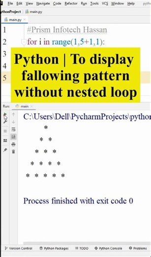 Python | To display fallowing pattern | without using nested loop