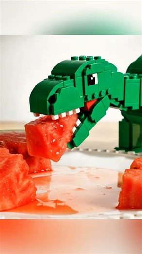 Green LEGO Apatosaurus Eating Real Fruit 🍉🍐 | Relaxing ASMR Dinosaur #lego #asmr