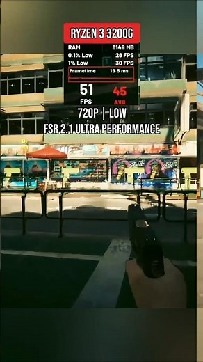 Cyberpunk 2077 on Ryzen 3 3200G Vega 8 😱 | 720p Low FSR 2.1 (No GPU) #shorts #cyberpunk2077 #gaming