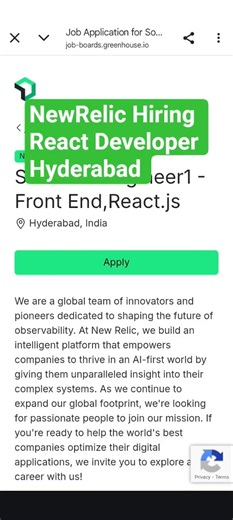 React Developer job at NewRelic Hyderabad