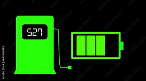 Digital technology animated battery charging system motion graphics.