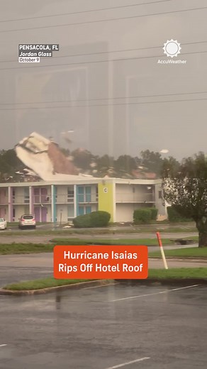Destructive winds from Hurricane Isaias ripped the roof off a hotel in Pensacola, Florida, as the powerful storm slammed the Gulf Coast on Friday.