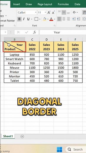 How to create diagonal border in Excel super fast trick 😯 | excel for Beginners #excel #exceltips