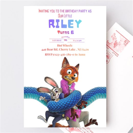 Zootopia Birthday Invitation: Editable Digital Party Invite (5x7 Inches) - Etsy