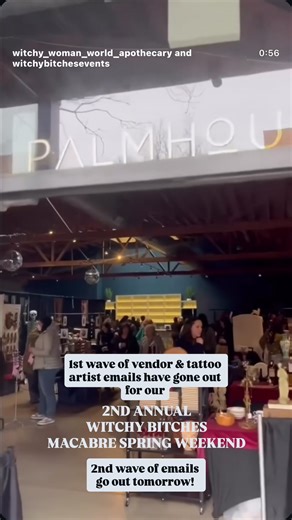 ‼️MARK YOUR CALENDARS 2ND ANNUAL WITCHY BITCHES MACABRE SPRING WEEKEND‼️ Female vendor market & tattoo convention celebrating independent makers, women owned shops, artists & creators. MAY 1-3, 2026 At Palmhouse in Evanston Hosted by Witchy Woman World Apothecary