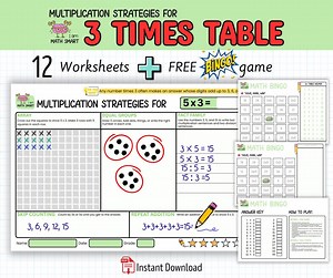 3 Times Table Worksheets & Bingo Game: Printable Multiplication Practice (ages 6-9) - Etsy UK
