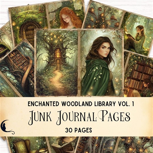 Enchanted Woodland Library Junk Journal Pages, Printable Fantasy Ephemera, Magical Forest Books Scrapbook Paper - Etsy