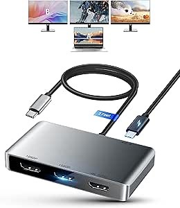 avedio links USB C to 3 HDMI Adapter, HDMI Splitter Extended Display for Triple Monitor with 100W PD Port, Only 1 Port 4K@60Hz, Out 2 and 3 1080p, Display 4 Separate Screens for Windows/Mac OS