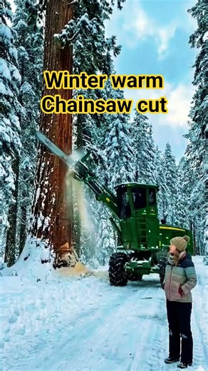 Wait…😳 This 4X4 Harvester Cuts a GIANT Tree Like Magic!❄️🌲#shorts#winter #treecutting#heavymachinery