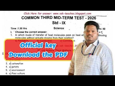 🔥9th Science Third Midterm Exam 2026: Original Question Paper + Official Key PDF Download