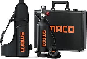SMACO S400 1L Scuba Tank Mini Scuba Diving Tank—DOT Certified Tank with 15-20 Minutes Backup Scuba Tank Kit Diving Oxygen Underwater Breathing Device with Aluminum Hard Case