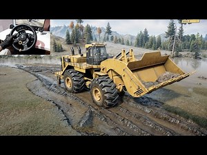 SnowRunner - Caterpillar 993K Bulldozer Navigating Through a Muddy Terrain | Logitech G29 Gameplay