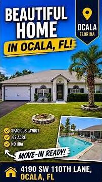 🏡 Ocala FL Pool Home for Sale | 4 Bedroom on .62 Acre with NO HOA | 4190 SW 110th Lane