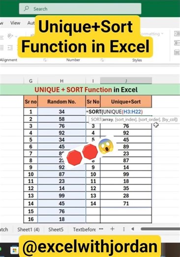 Unique sort #excel #exceltips #shortvideo #exceltricks #shortsfeed #shorts #short #words #unique