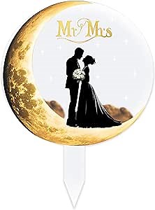 Mr and Mrs Wedding Cake Toppers - Moon-shaped Acrylic Bride and Groom Just Married Bridal Shower Wedding Toppers for Cake（2D)