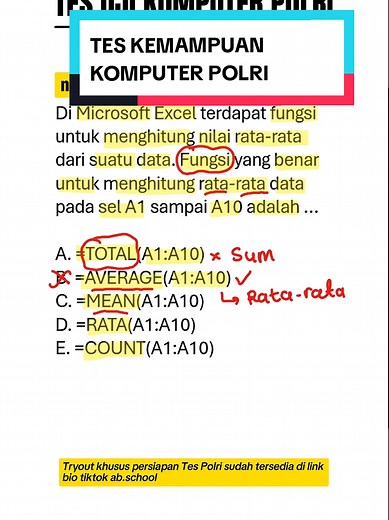 Rumus Microsoft Excel untuk Tes Kemampuan Komputer POLRI