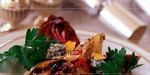 Grilled chicory, stilton and caramelised walnut salad