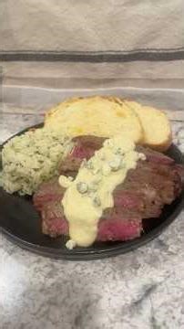 Grilled Ribeye with Garlic Blue Cheese Mustard Sauce
